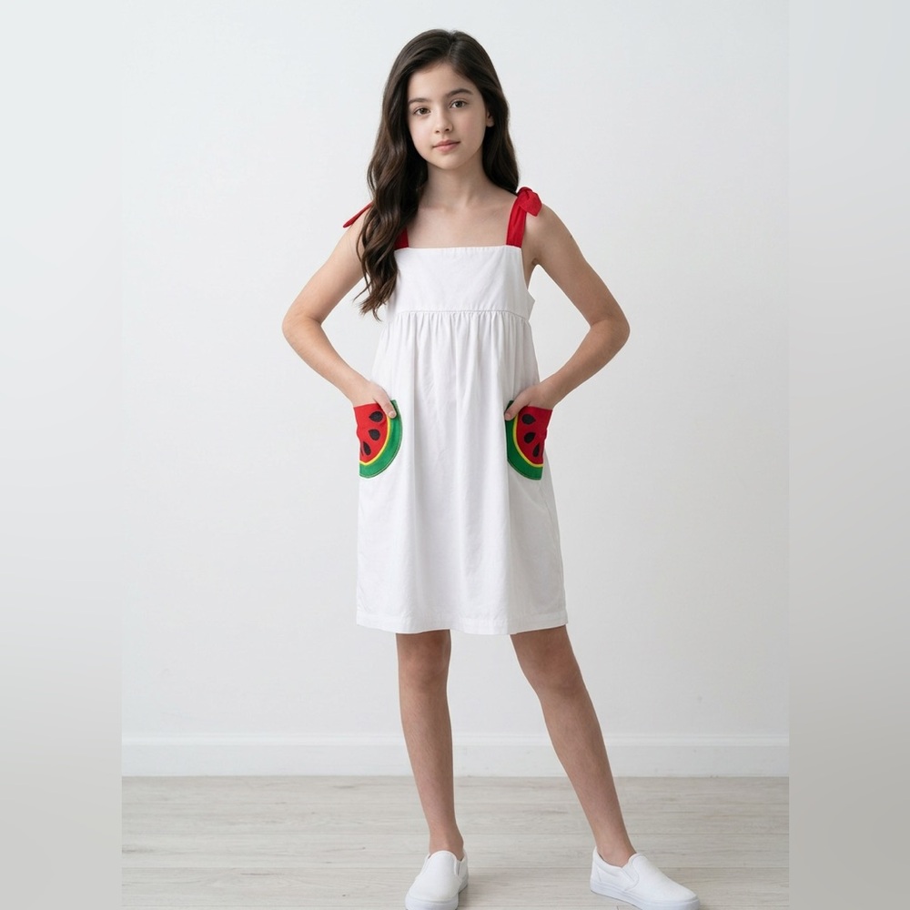 Grace & James Girl’s 10 White Kidd Sundress Watermelon Pockets Summer Beach